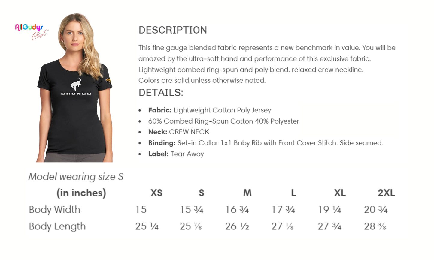 Ford Bronco Women's t-shirt with model logo on left sleeve printed on Bella + Canvas shirts, Ford Bronco WildTrak Big Bend Bad Lands Raptor